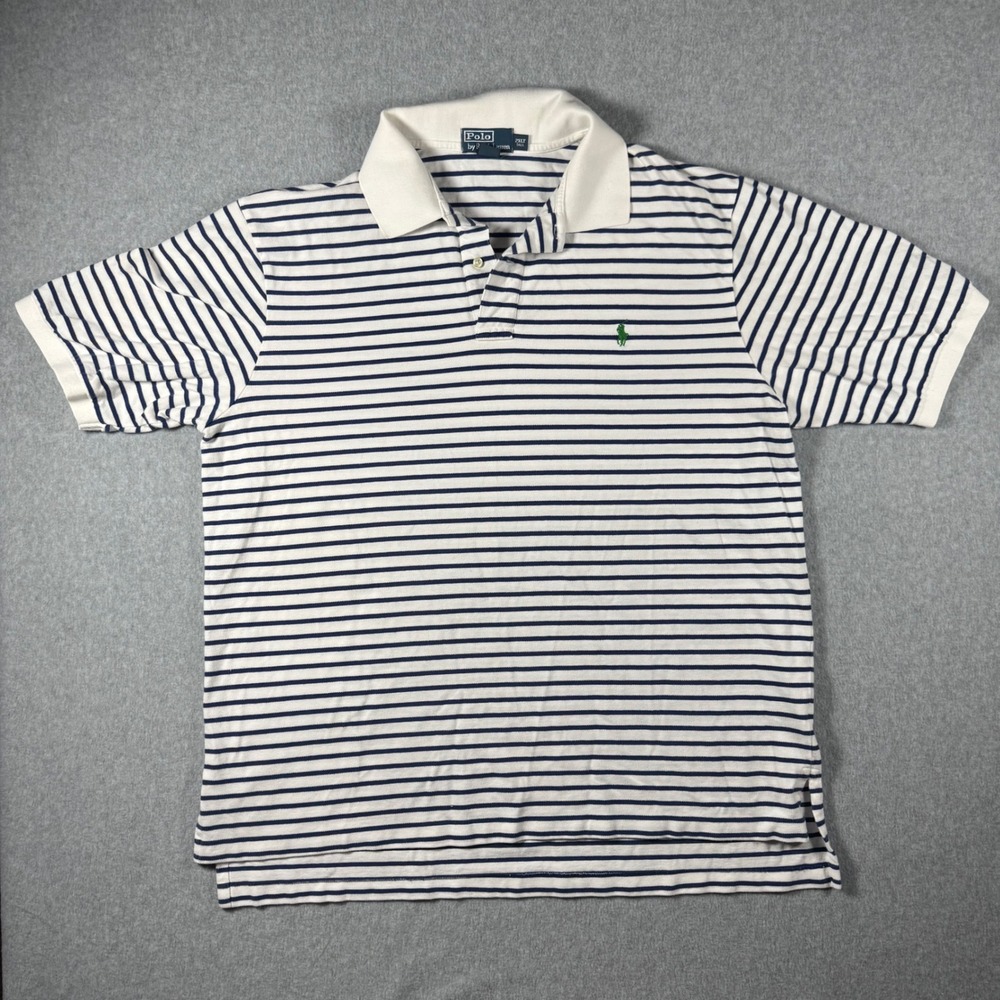 Polo Ralph Lauren Mens 2XLT Tall Striped Polo Shirt White Navy Blue Green Pony